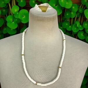 White Pooka Shell Gold Tone Bead Necklace